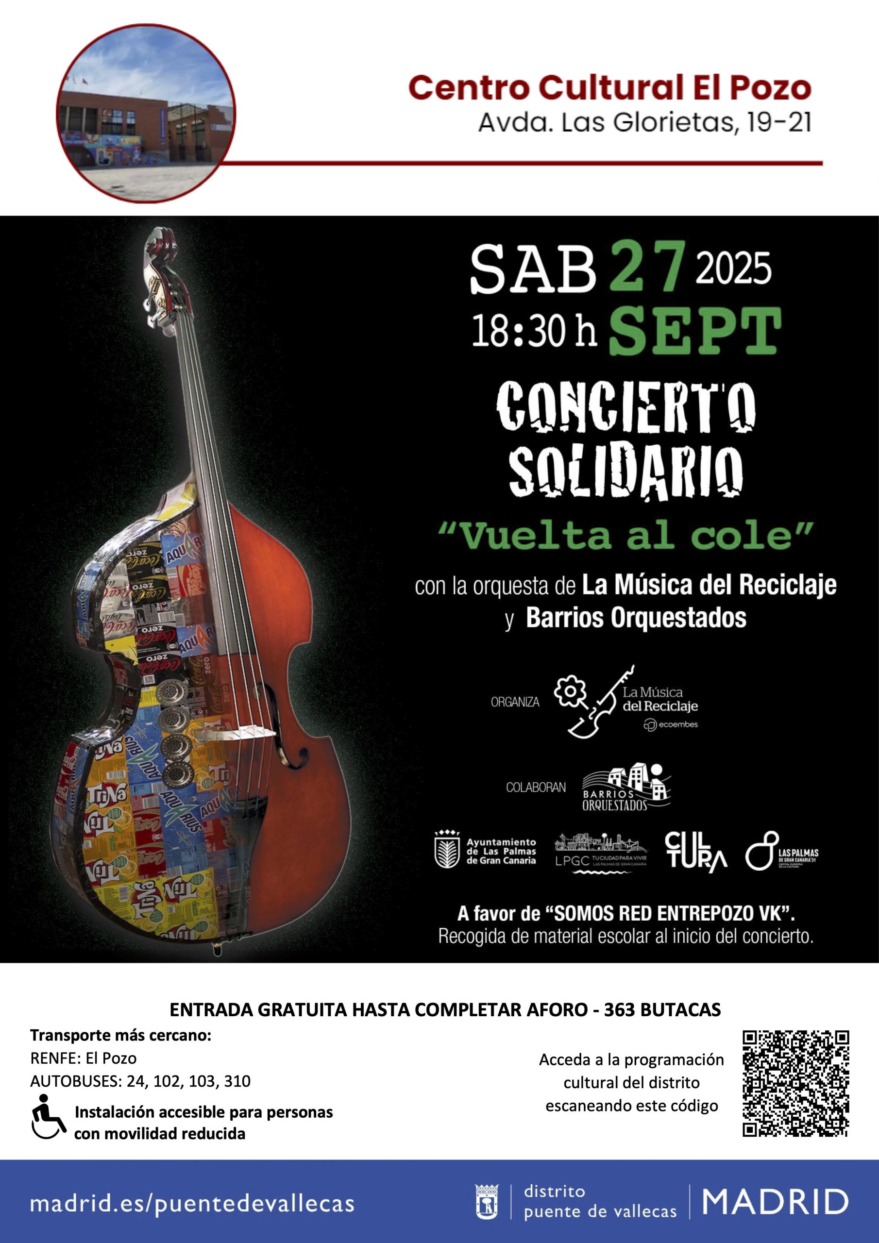 «Camerata Allegria» de Barrios Orquestados y «La Música del Reciclaje» de Ecoembes se unen en concierto para recoger material escolar