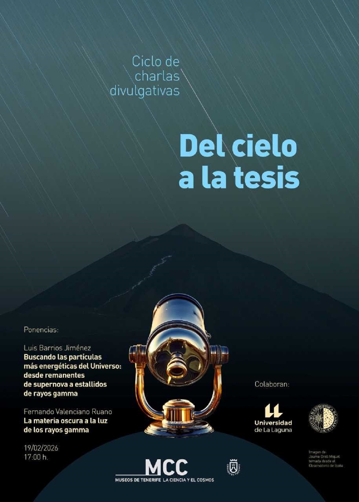 El MCC acerca al público las partículas más energéticas del universo y la materia oscura en una nueva sesión del ciclo ‘Del cielo a la tesis’