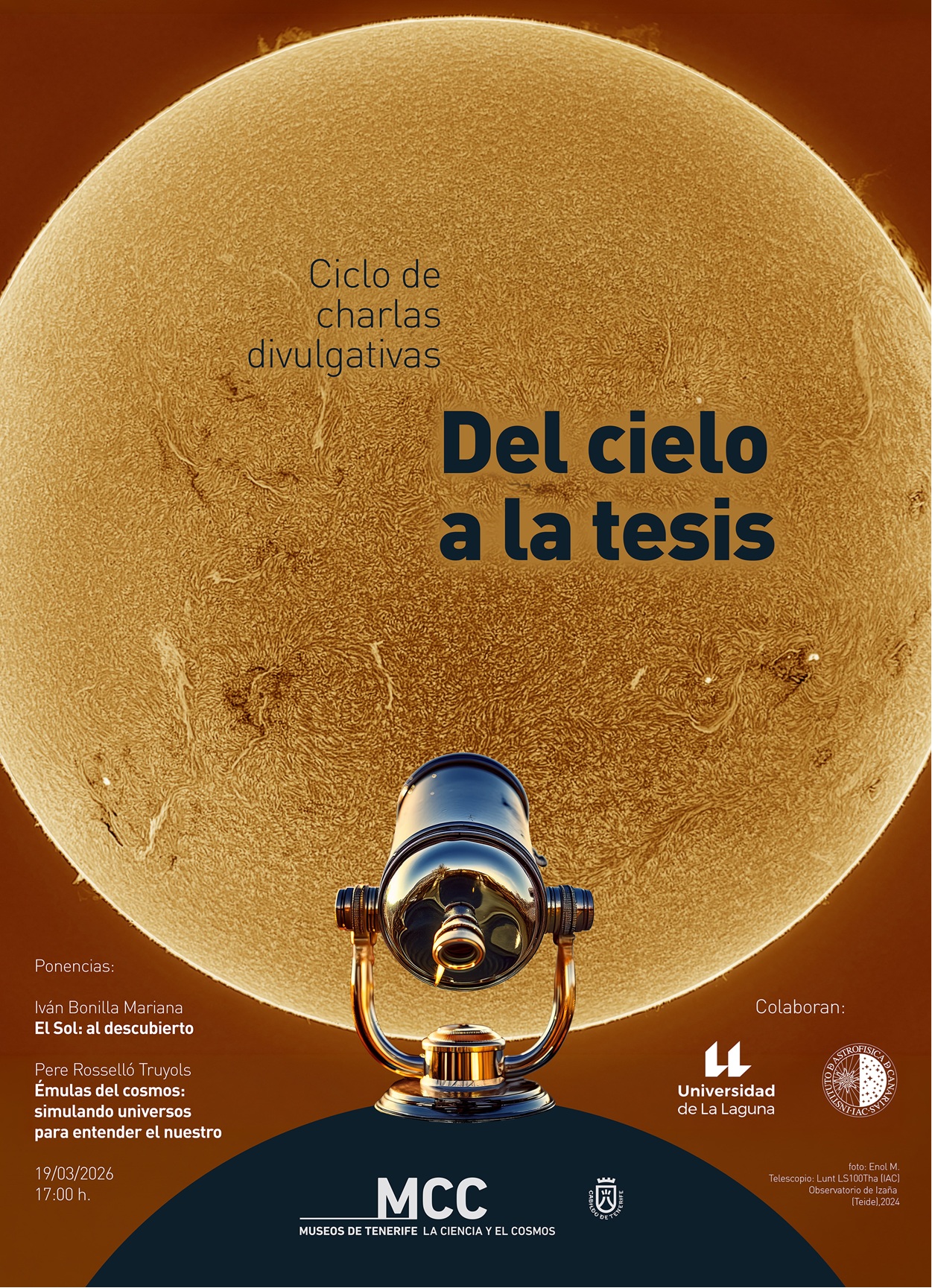 El MCC invita a descubrir el Sol y a explorar universos simulados en una nueva sesión ‘Del cielo a la tesis’