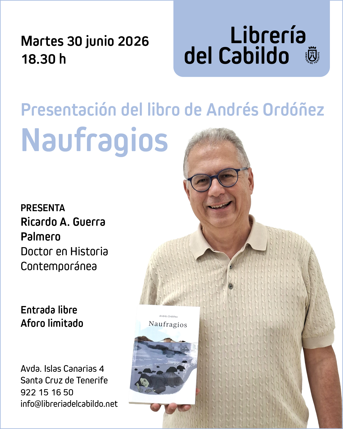 La Librería del Cabildo presenta “Naufragios”, una intriga policíaca que recorre la Canarias contemporánea