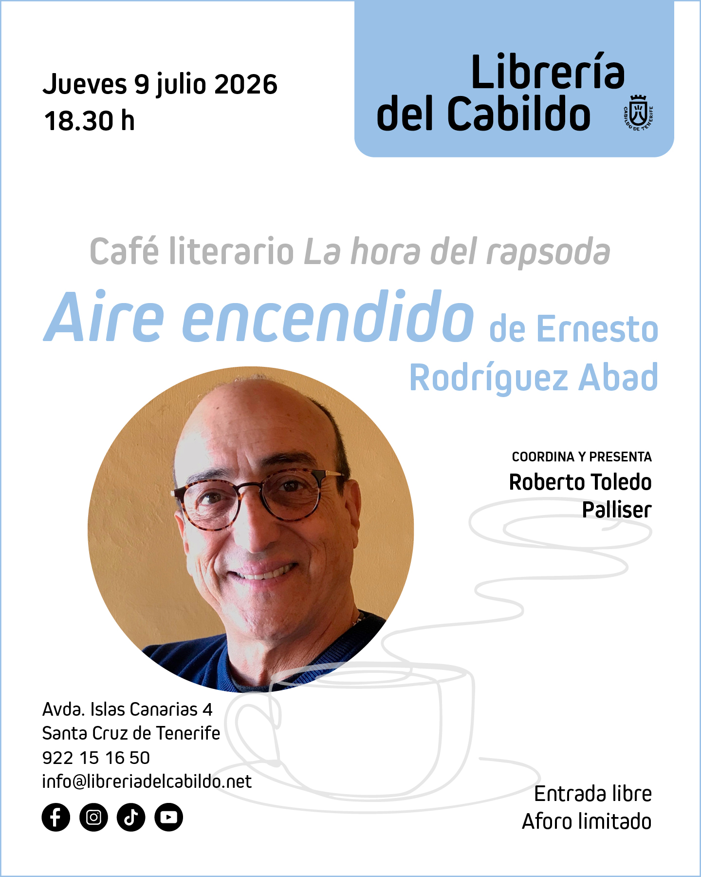 La Librería La Librería del Cabildo invita a descubrir el universo poético de Ernesto Rodríguez Abad