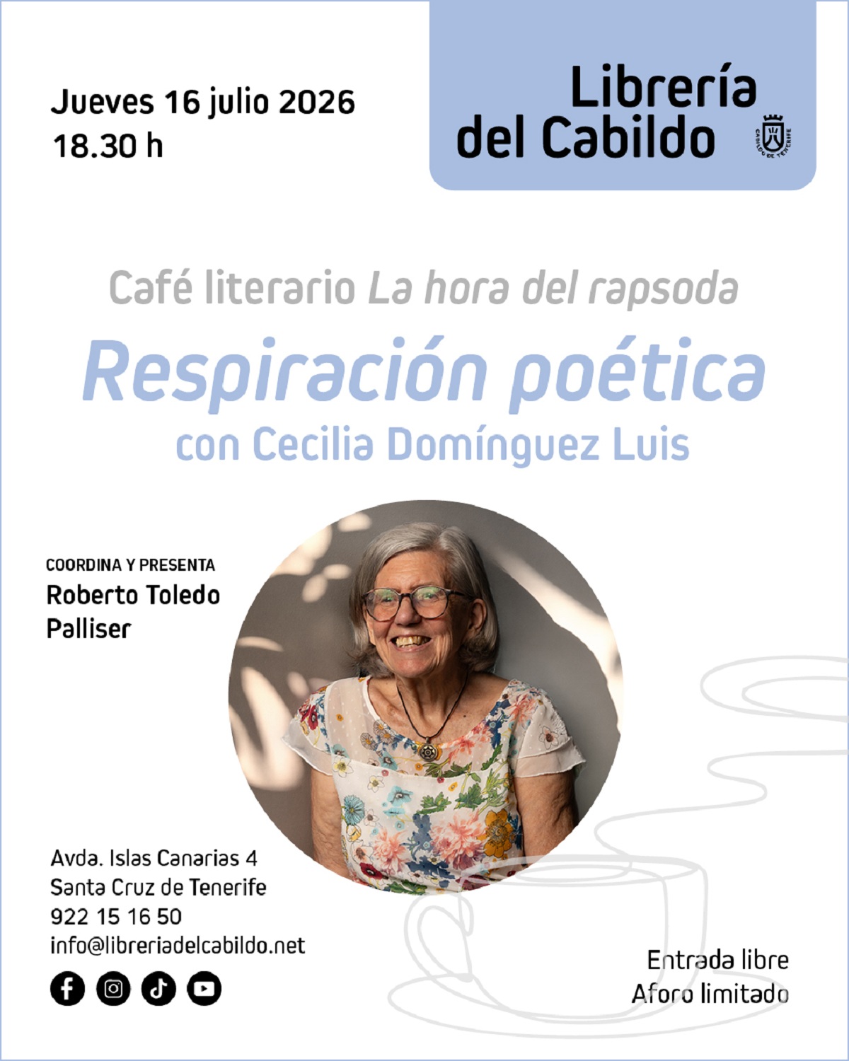 La voz de Cecilia Domínguez Luis llega a la Librería del Cabildo con ‘Respiración poética’