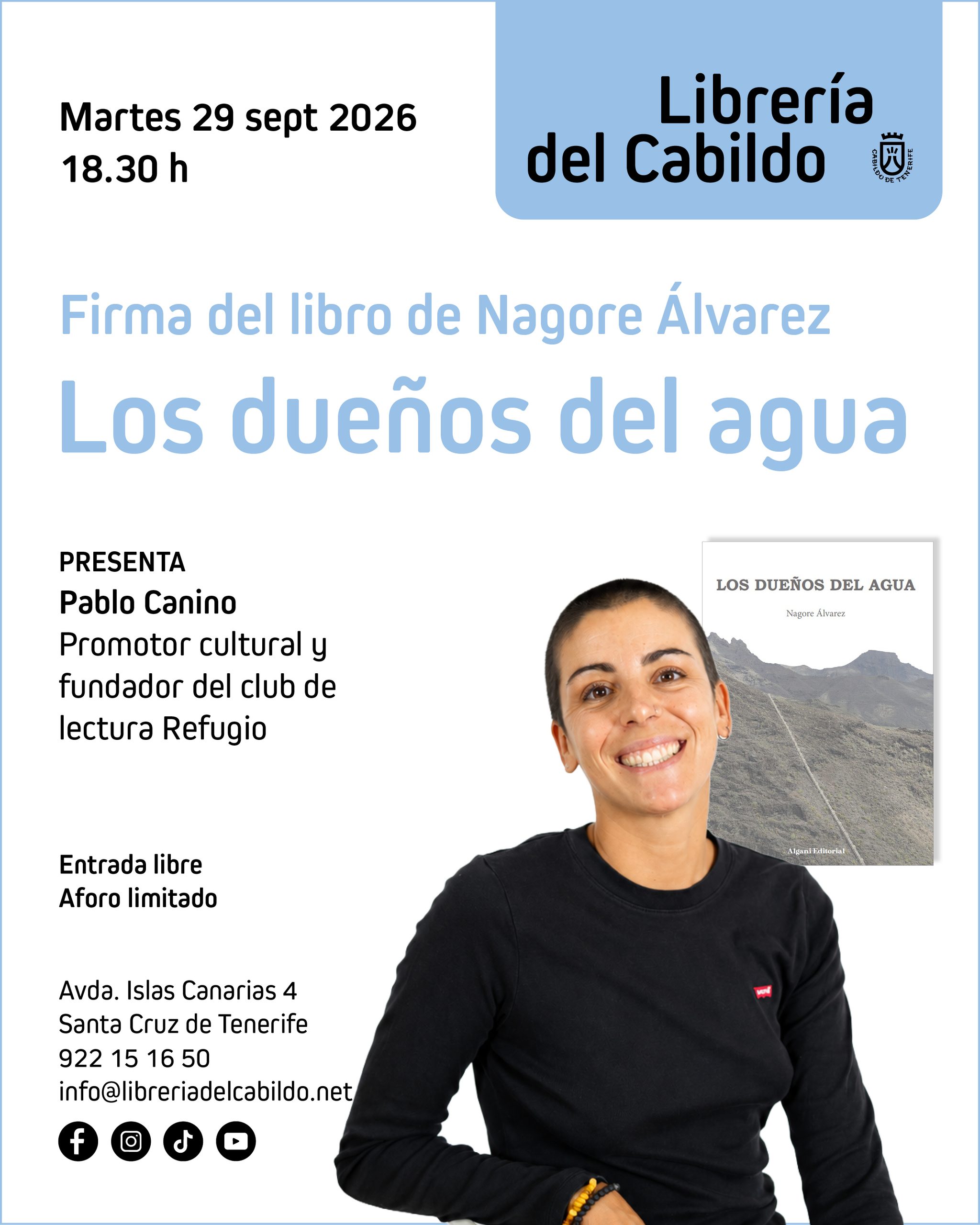 La Librería del Cabildo cierra septiembre con ‘Los dueños del agua’, de Nagore Álvarez