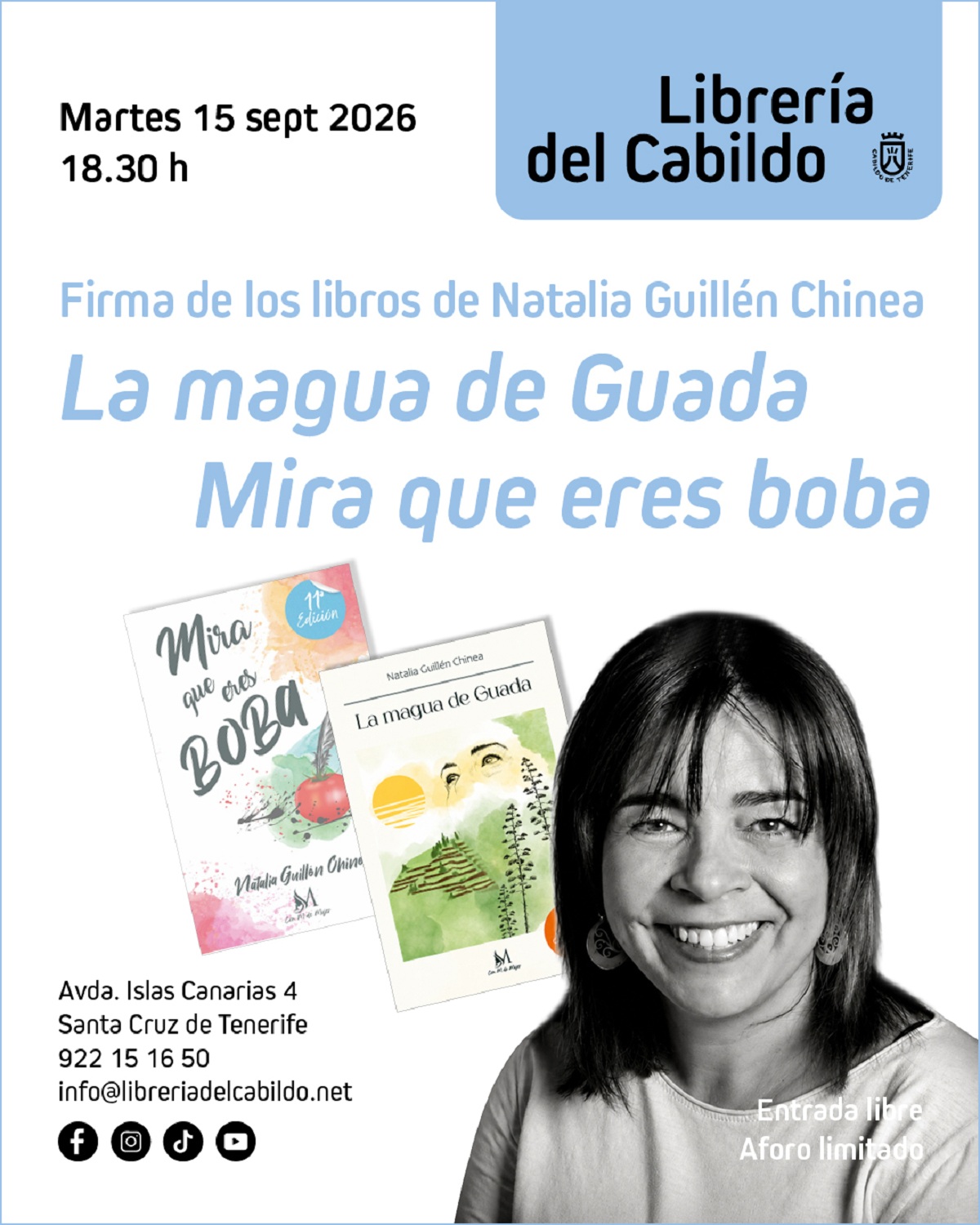 La Librería del Cabildo recibe a Natalia Guillén Chinea con sus dos novelas